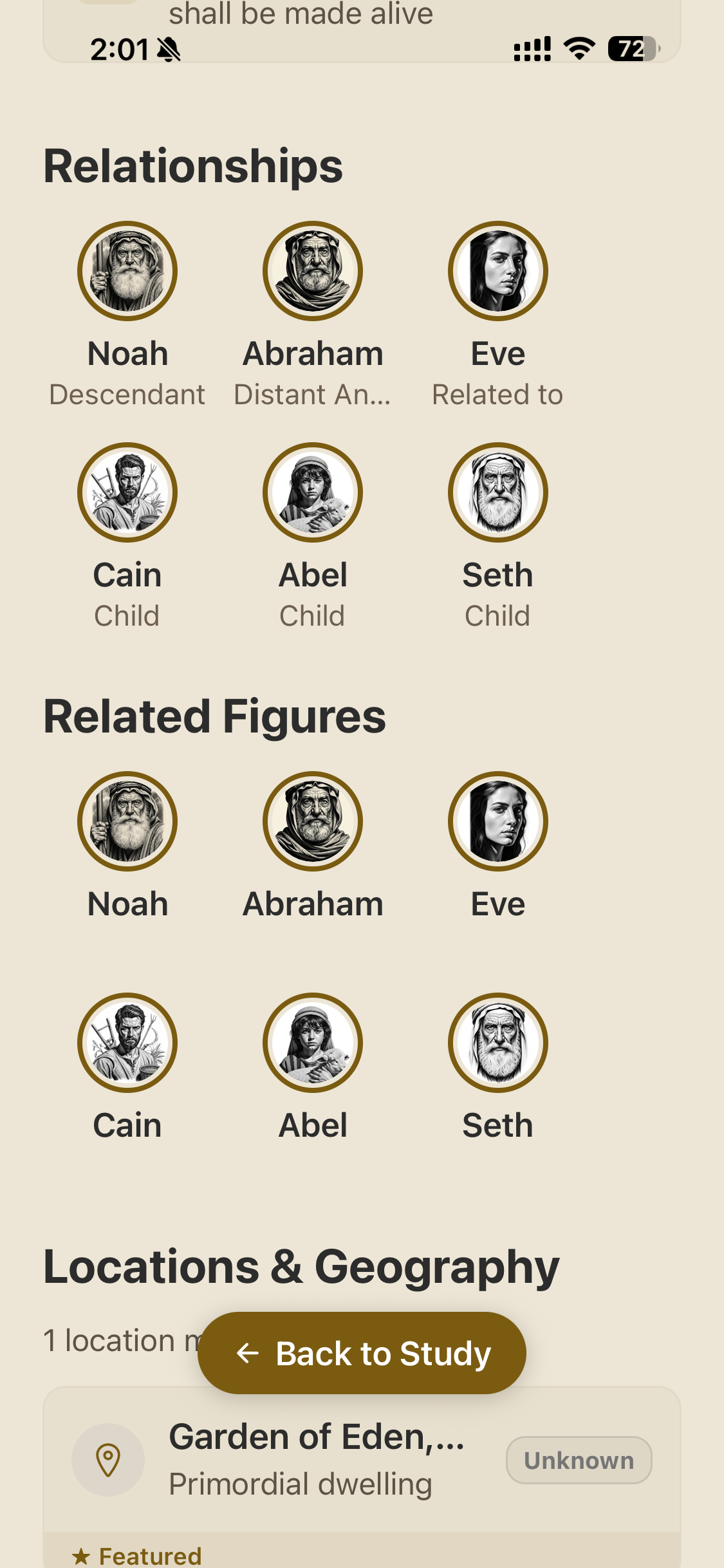 Relationships and Locations Screen